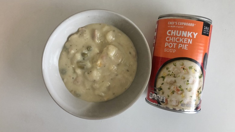 Chef's Cupboard chicken pot pie soup in a bowl.