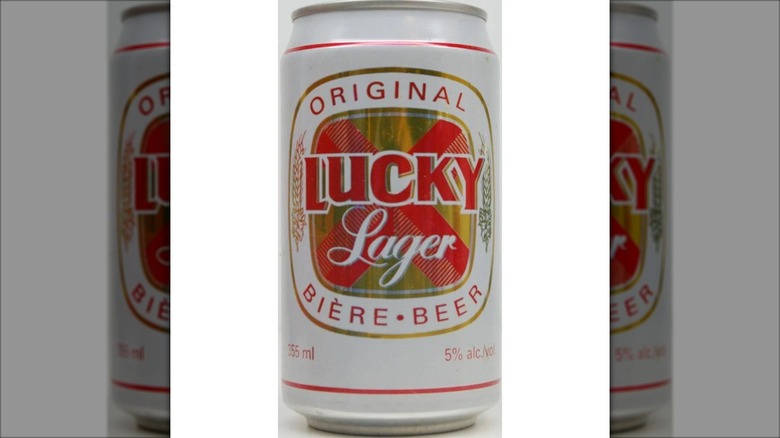 Can of Lucky Lager on white background