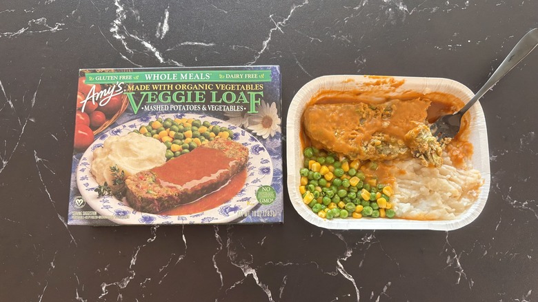 Amy's veggie loaf frozen meal next to box