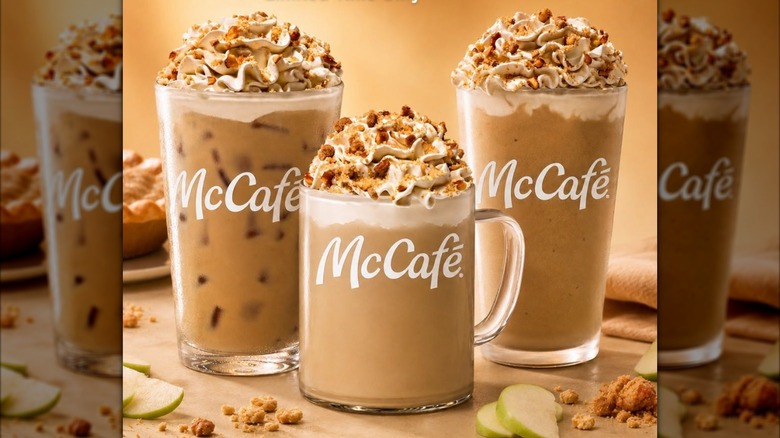 McDonald's McCafe Caramel Apple Pie coffee drinks with whipped cream and cinnamon