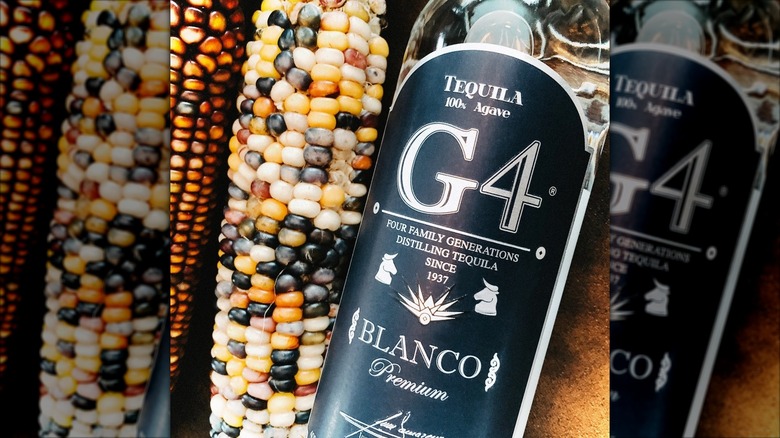 Bottle of G4 Blanco with ears of corn