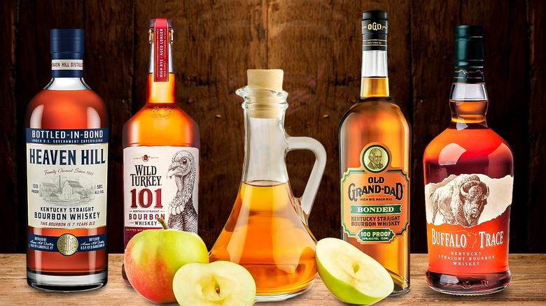 Various bourbons and apple cider