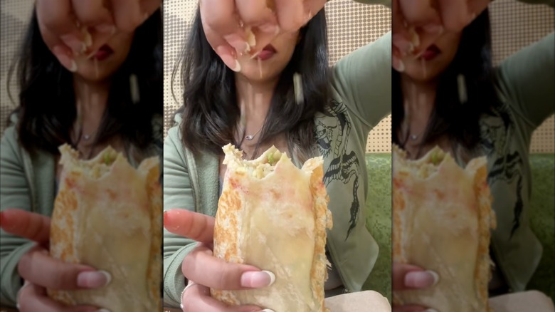 Tortilla chips sprinkled onto a burrito