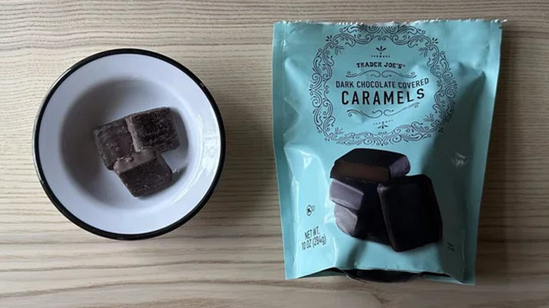 Trader Joe's Dark Chocolate Covered Caramels in small bowl