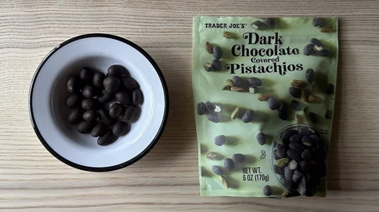 Trader Joe's Dark Chocolate Covered Pistachios in small bowl