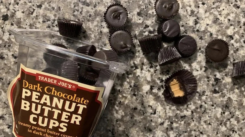 Trader Joe's Dark Chocolate Peanut Butter Cups on countertop