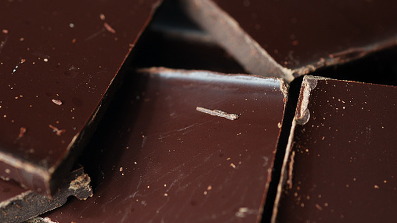 Broken pieces of dark chocolate