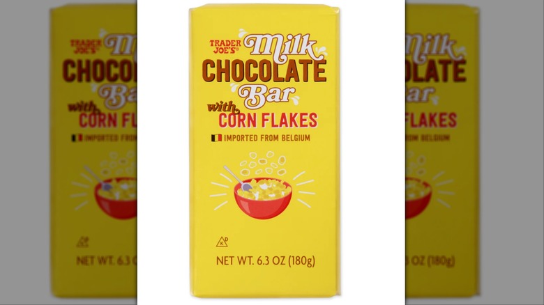 Trader Joe's Milk Chocolate Bar with Corn Flakes on white background