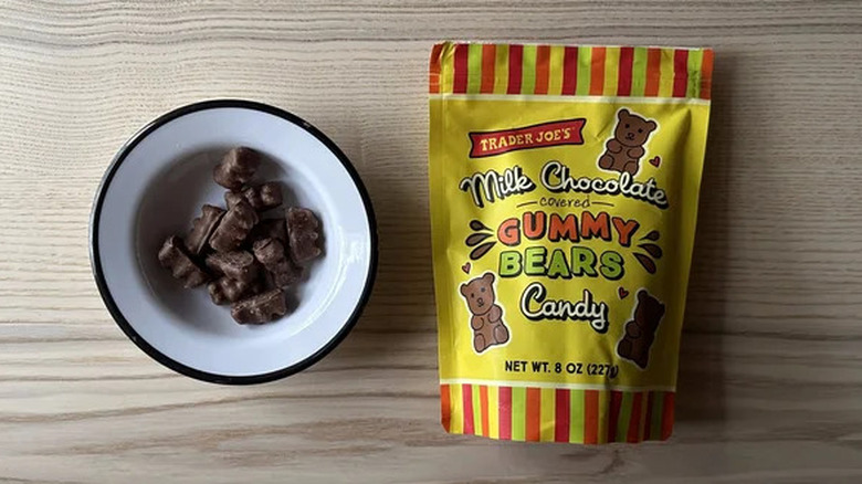 Trader Joe's Milk Chocolate Covered Gummy Bears in small bowl