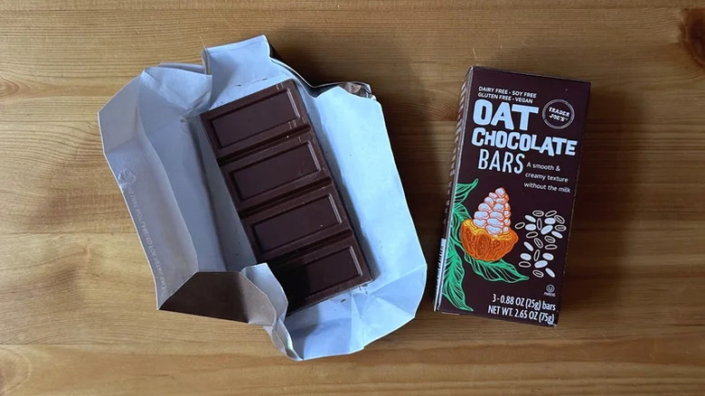 Trader Joe's Oat Chocolate Bar on wooden table