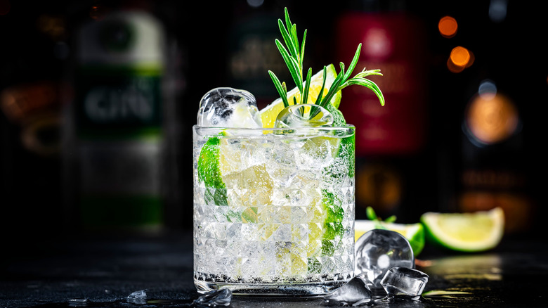 gin and tonic with rosemary and lime