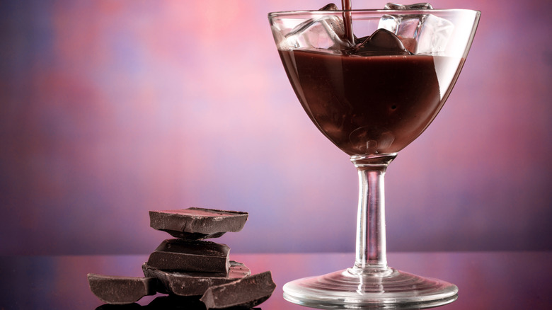 Glass of coffee liqueur with ice