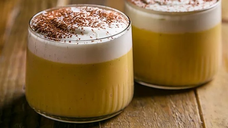 Maple Pot de Crème with Bourbon Cream in small glass containers