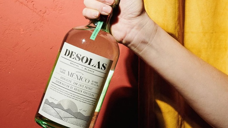 Person holding bottle of Desolas Mezcal