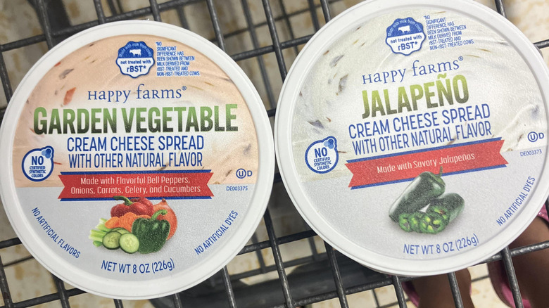 Garden Vegetable and Jalapeño cream cheeses in shopping cart