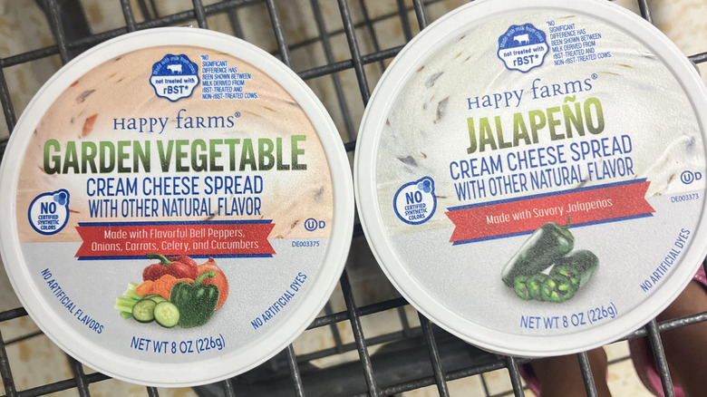 Garden Vegetable and Jalapeño cream cheeses in shopping cart
