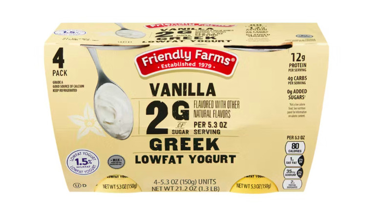 Product picture of Aldi's new vanilla greek yogurt on white background