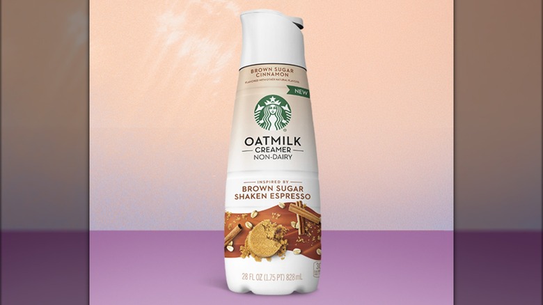 A bottle of Starbucks oatmilk creamer