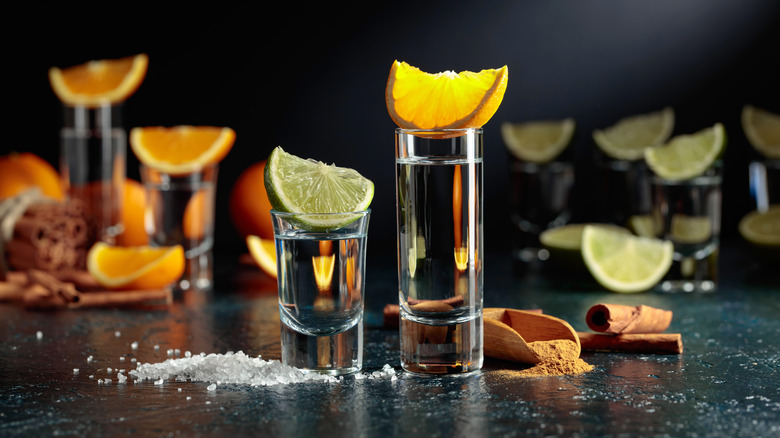 Tequila shots with salt, lemon, and orange