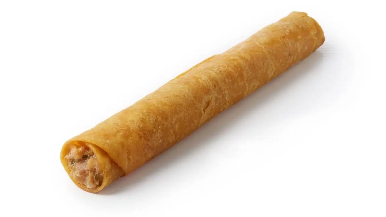 Spicy chicken taquito on white background
