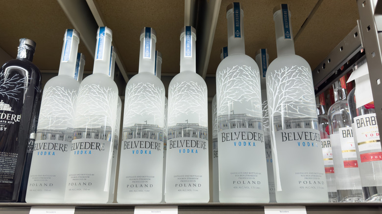 Bottles of Belvedere vodka on a shelf