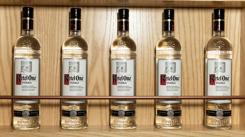 Bottles of Ketel One vodka on a shelf