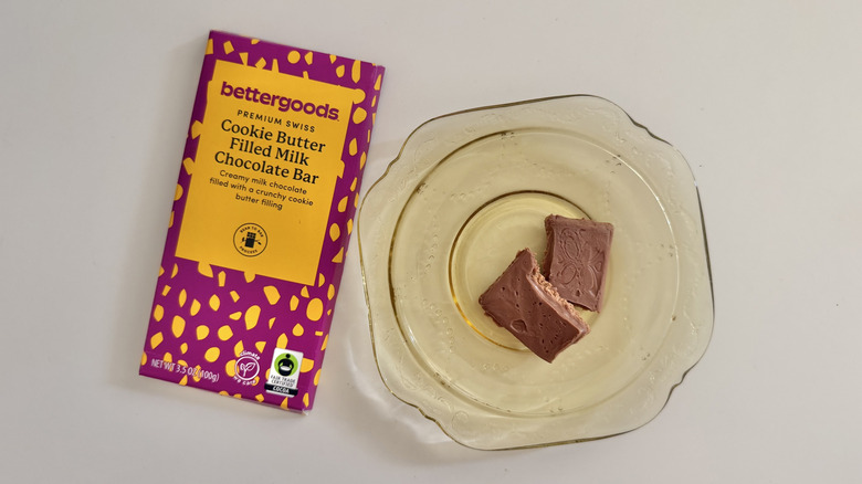 bettergoods cookie butter chocolate bar cut in half