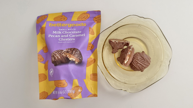bettergoods pecan and caramel clusters on a plate