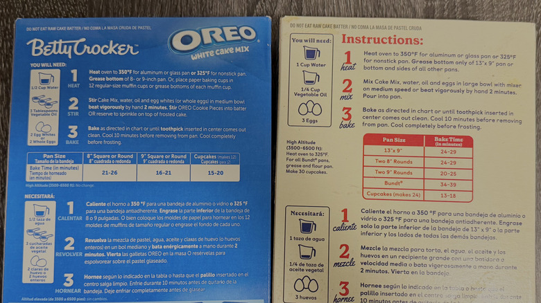Close-up of cake mix instructions