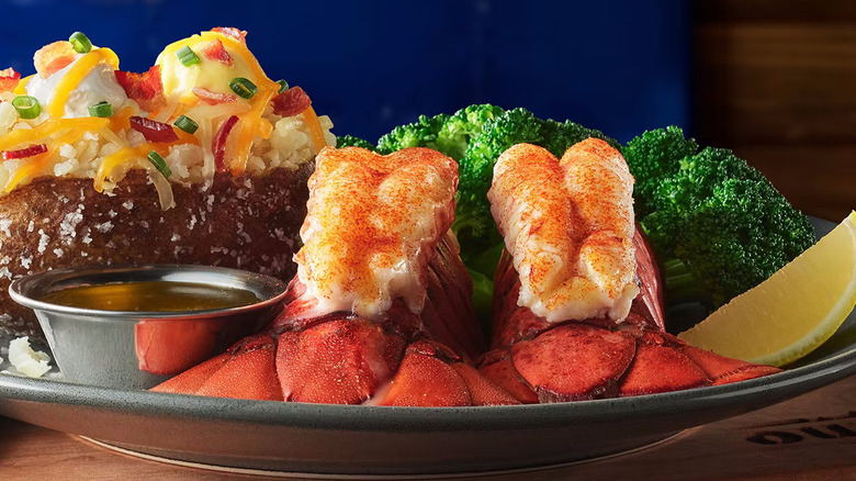 Steamed lobster tails on plate from Outback Steakhouse
