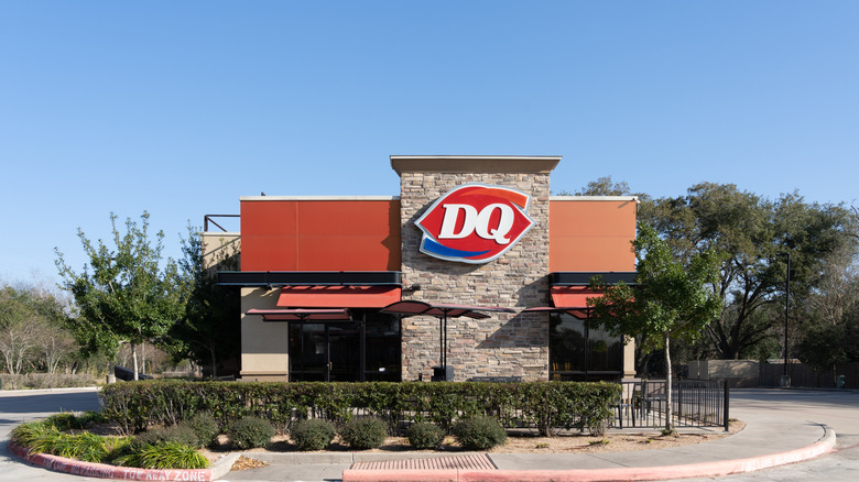 Outside of a Dairy Queen restaurant in front of blue sky