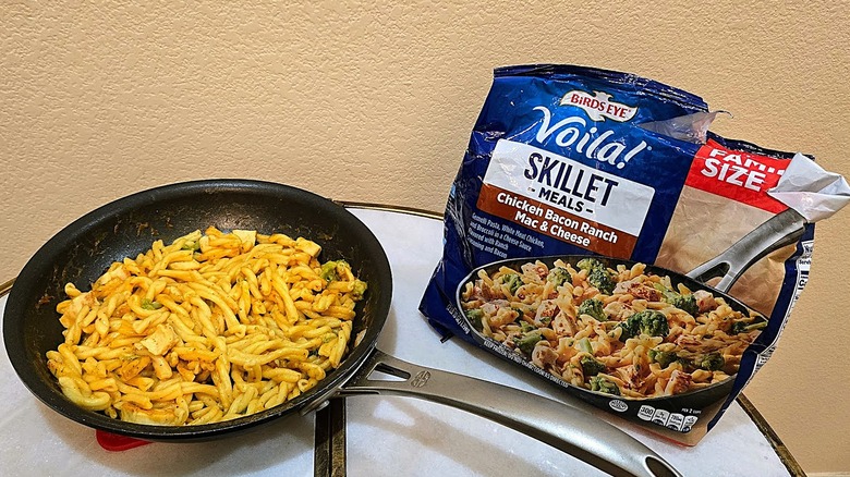 Birds Eye Chicken Bacon Mac and Cheese skillet and bag