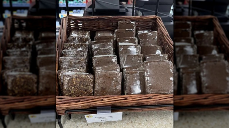 A display of brownies wrapped in plastic wrap at Buc-ee's