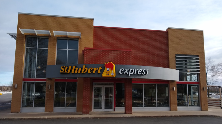 Exterior of a St. Hubert Express restaurant in Quebec, Canada