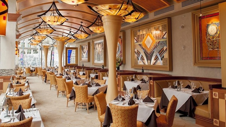 An interior and a seating area at Eddie Merlot's restaurant location