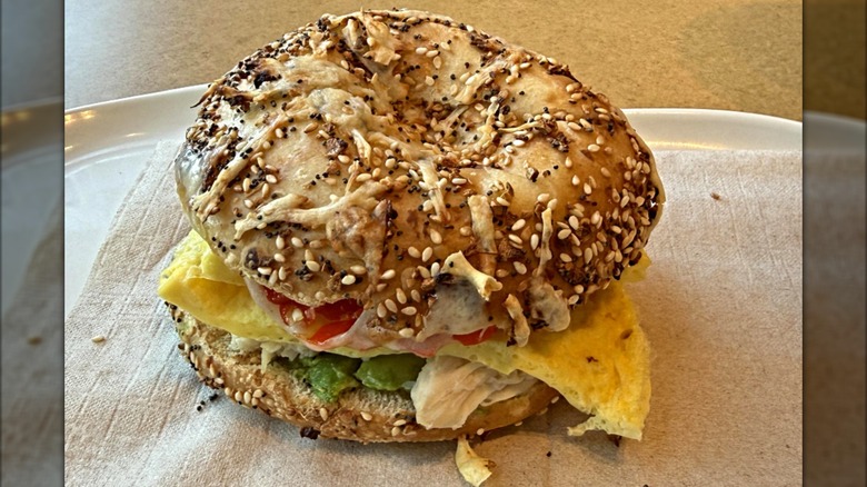 Egg and bacon breakfast bagel at Panera Bread