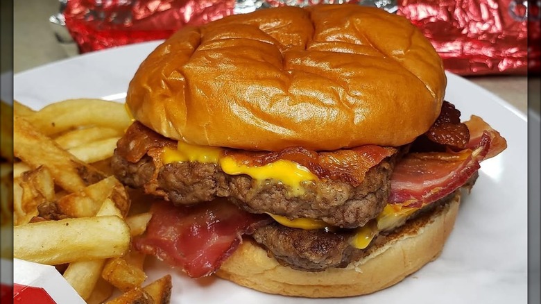 The Baconator breakfast sandwich with fries at Wendy's