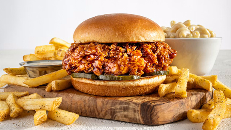 spicy chicken sandwich with sides