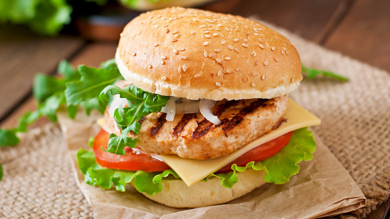 Grilled chicken sandwich on a burger bun