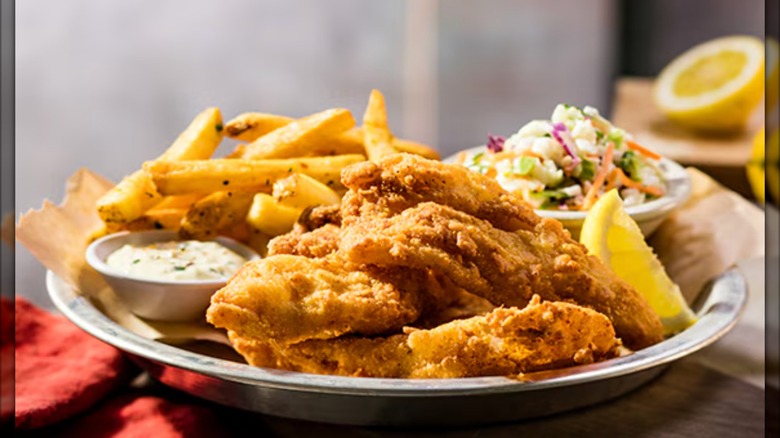 Cornmeal white fish platter with fries