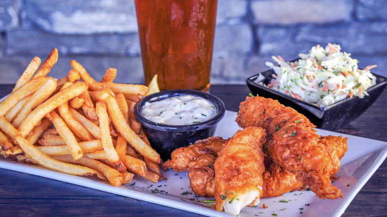 Claim Jumper's Sam Adams fish and chips with shoestring fries