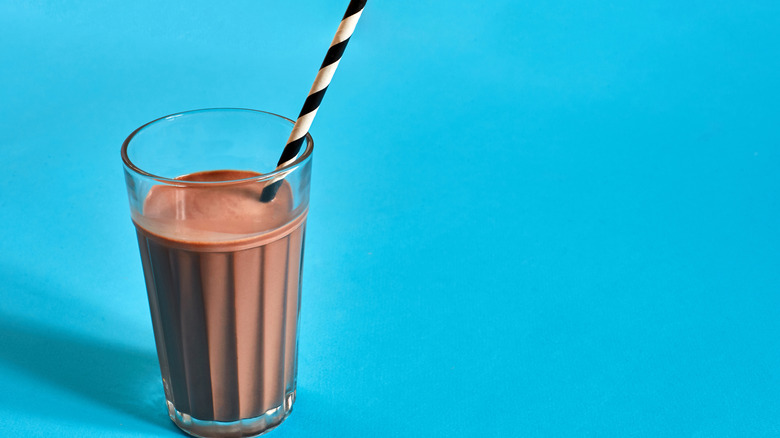 chocolate shake on blue background