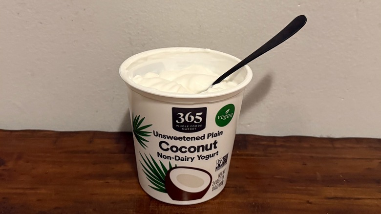 container of Whole Foods 365 coconut yogurt