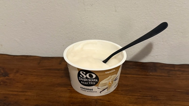 opened container of So Delicious coconut yogurt