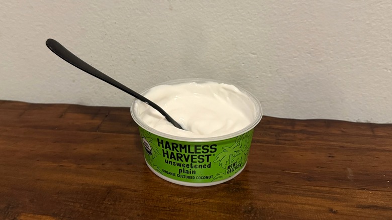 opened cup of Harmless Harvest coconut yogurt