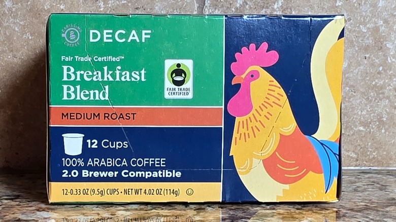 Box of Barissimo fair trade decaf breakfast blend medium roast coffee pods