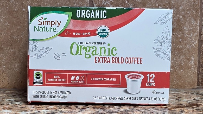 Box of Simply Nature fair trade organic extra bold medium roast coffee pods