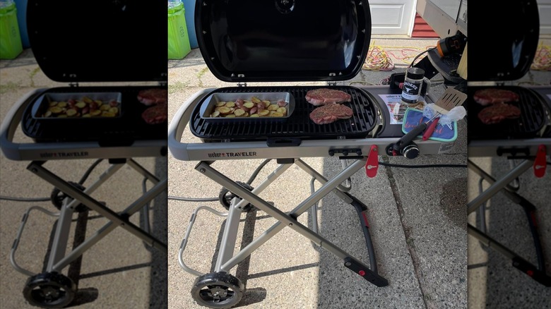 View of the on Weber Traveler portable gas grill