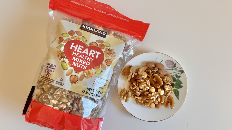 Kirkland heart healthy mixed nuts on a plate