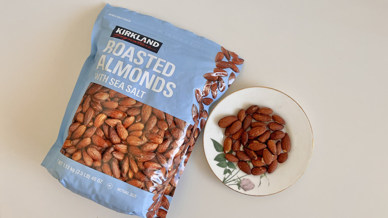 Kirkland roasted almonds with sea salt on a plate